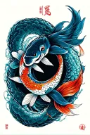 Pisces koi fish with year of the snake intertwined tattoo design idea