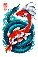 Pisces koi fish with year of the snake intertwined tattoo design idea