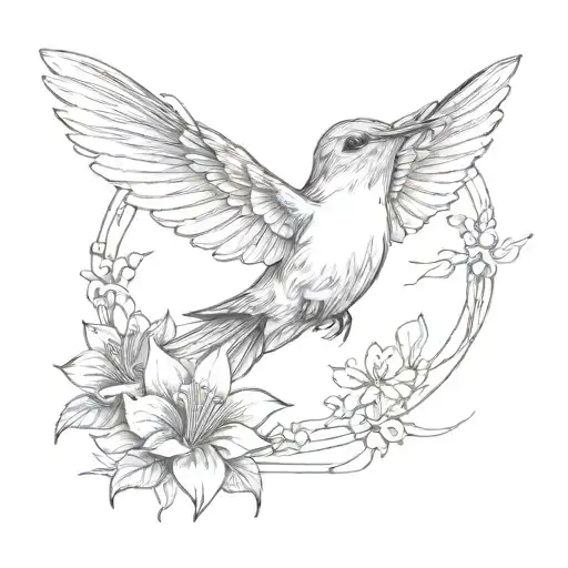 A sketch style tattoo of a hummingbird flying over the number 92824 tattoo design idea