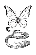 snake butterfly in middle laying on top of snake tattoo design idea