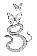 snake butterfly in middle laying on top of snake tattoo design idea