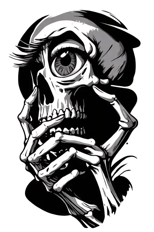 skeleton holding eye tattoo design idea