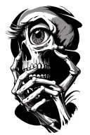 skeleton holding eye tattoo design idea