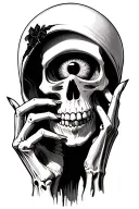 skeleton holding eye tattoo design idea