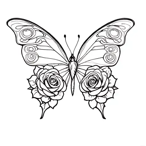 butterfly with roses tattoo design idea