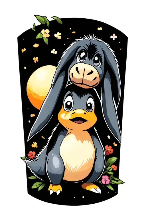 psyduck and eeyore covering sadness tattoo design idea