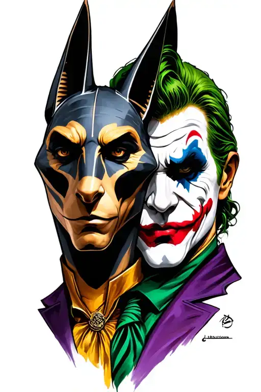 Anubis and the Joker Face realistic tattoo design idea