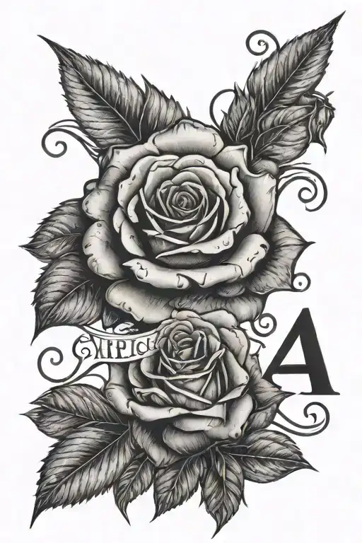 July 4th 2024 in Roman numerals with rose and the name Arleona tattoo design idea