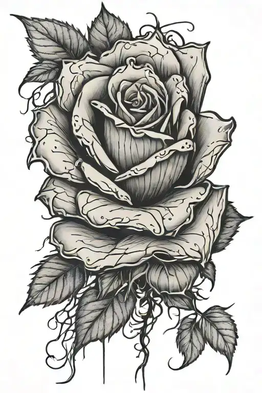 wilting rose with cobwebs tattoo design idea