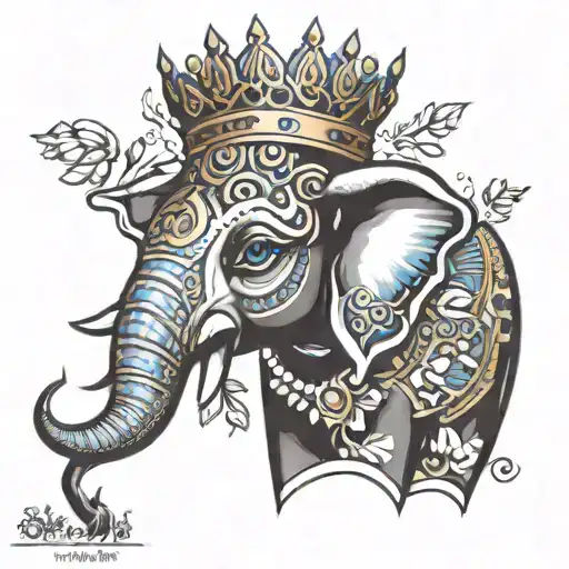 sheba w crown and elephant tattoo design idea
