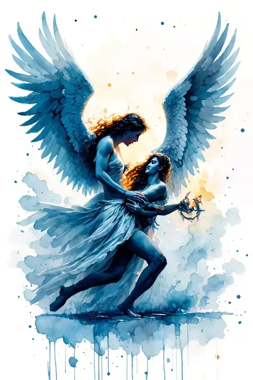 angels vs demons fighting tattoo design idea