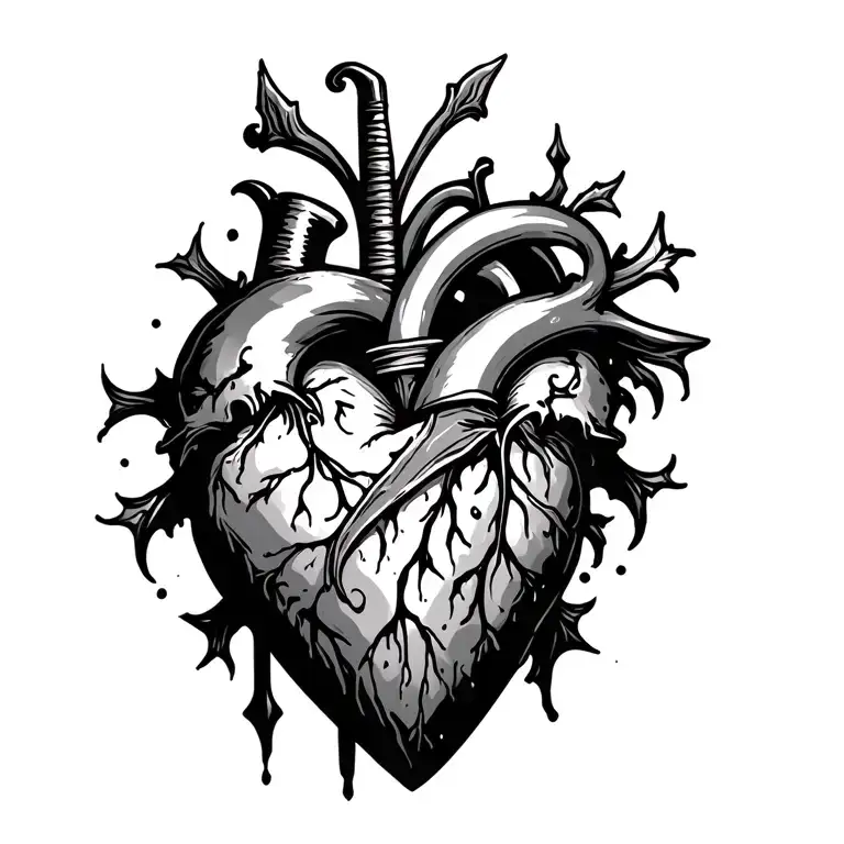 dagger through heart tattoo design idea