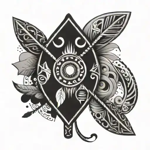 A paddle with indigenous details in a minimalist style. tattoo design idea