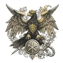 Cossack piercing a double-headed eagle with a trident tattoo design idea