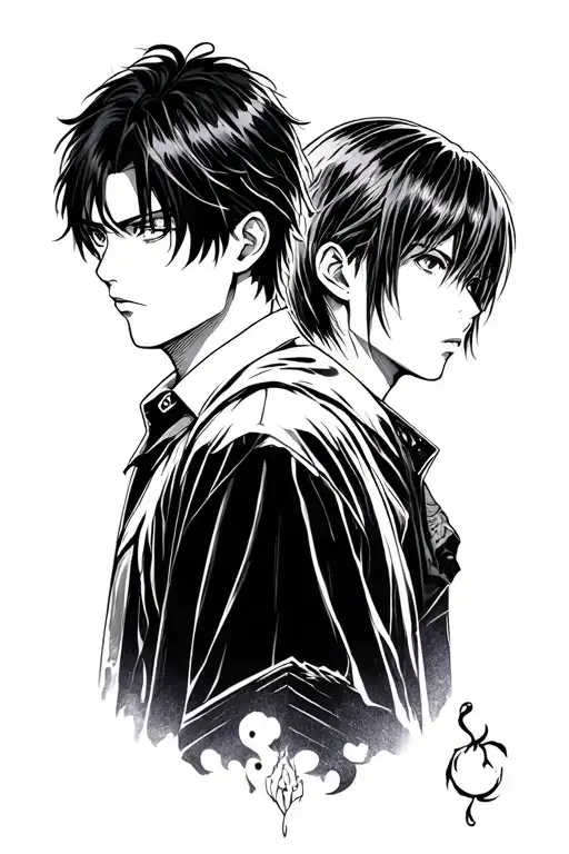 attack on titan levi, eren,mikasa mixed tattoo design featuring tattoo design idea