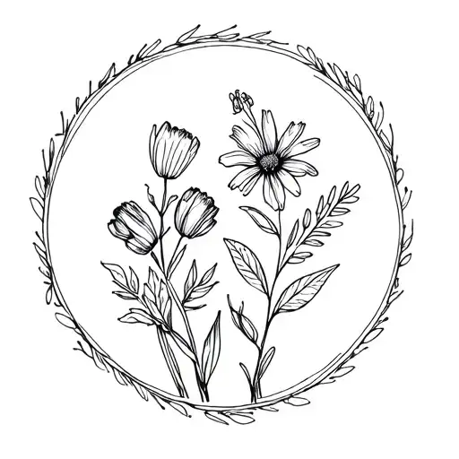 July and October birth flower bouquet tattoo design idea