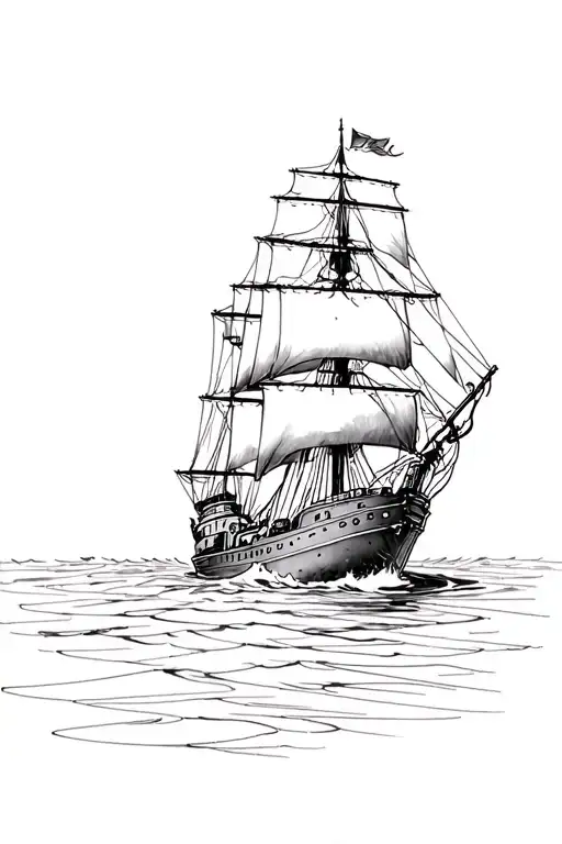 ship with watch tattoo design idea