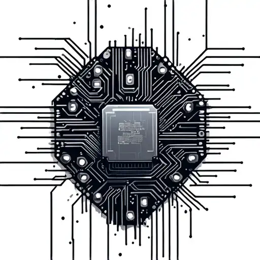 Cyberpunk thin line with microchip with circuits electronics for arm tattoo design idea