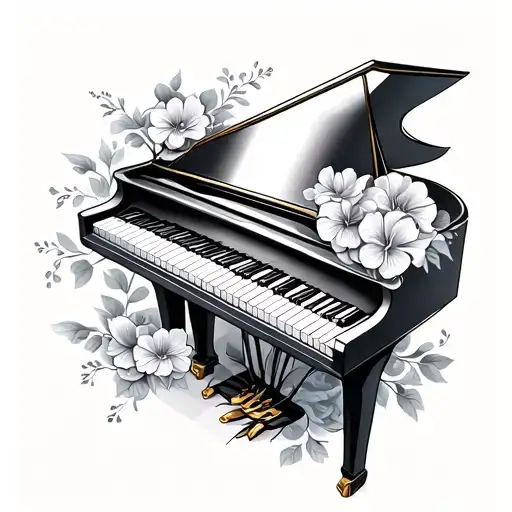 piano keys and flowers tattoo design idea