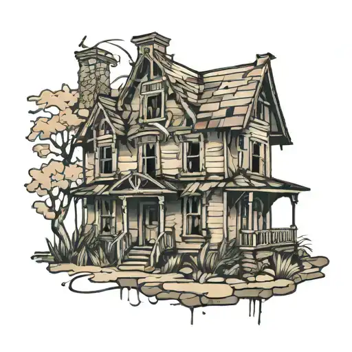 abandoned house tattoo design idea