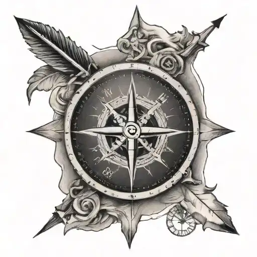 compass with arrow pointing from north to south tattoo design idea