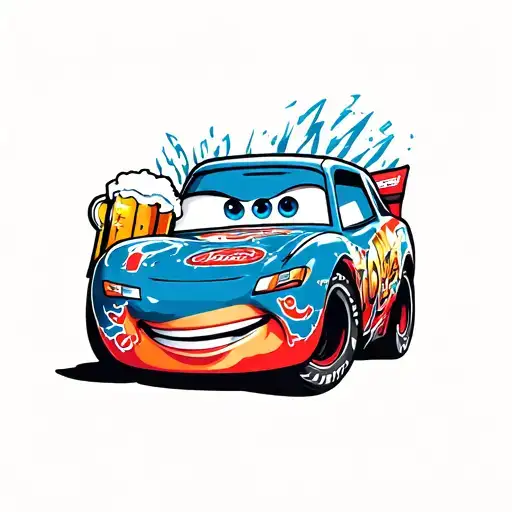 Lightning McQueen drinking a beer tattoo design idea