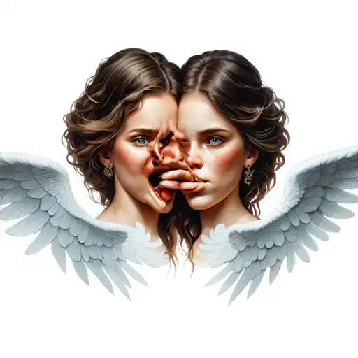 3 angel faces 1 covering mouth  2 covering eyes and 3 covering ears tattoo design idea