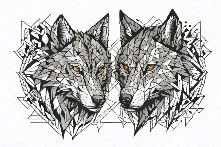two wolf's head tattoo design idea