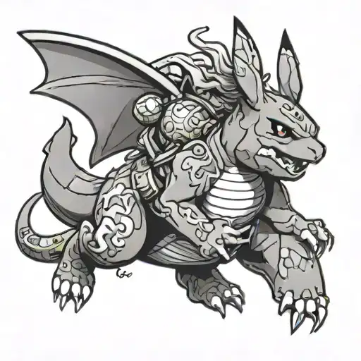 pikachu riding charizard tattoo design idea