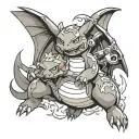 pikachu riding charizard tattoo design idea