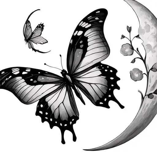  a secret love that’s beautiful but hidden, like a butterfly in the dark, and the moon watching silently tattoo design idea