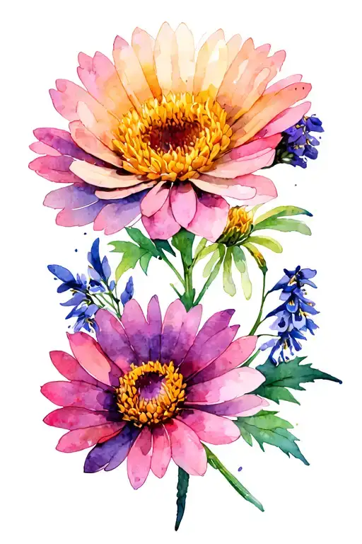 asters, chrysanthemums, and larkspur tattoo design idea
