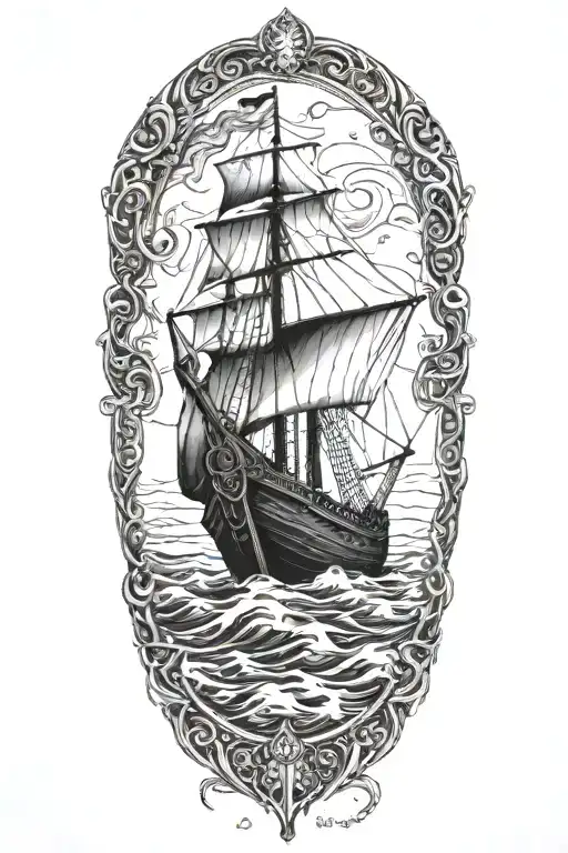 viking, sea, sea serpent, viking ship tattoo design idea