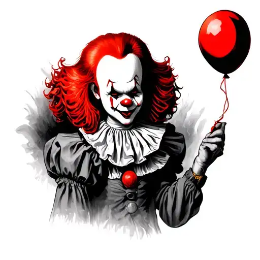 Pennywise holding red balloon tattoo design idea