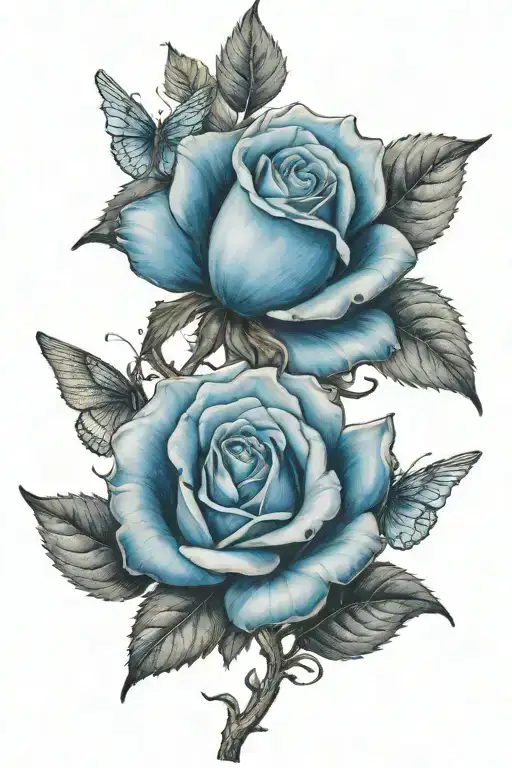 blue rose with angel wing tattoo design idea