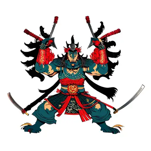 A warrior who has taken many wounds but still stands tall and looks intimidating. tattoo design idea