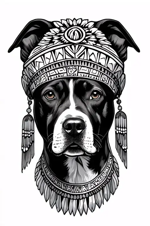 aztec young lady pitbull as head dress tattoo design idea