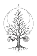 a tree with Aquarius and the lion represented at the root and Aquarius, Virgo and Aries in the leaves tattoo design idea