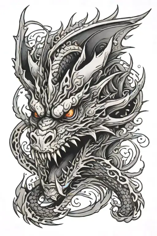 abstract oil spill fading into dragon head tattoo design idea
