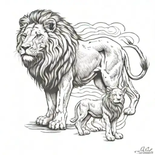 lion above a lamb looking tattoo design idea