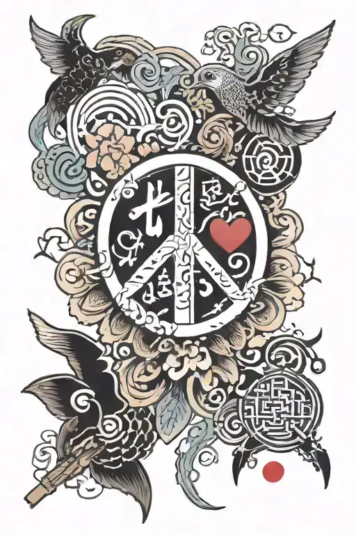 Love peace music symbols and words mix  tattoo design idea