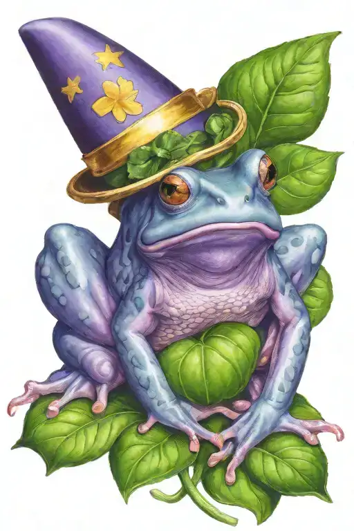 purple frog wearing a birthday party hat on a shamrock tattoo design idea