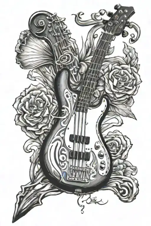 bass guitar and cross tattoo tattoo design idea