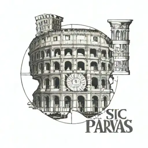 Sic Parvis Magna written inside the Roman Colosseum tattoo design idea