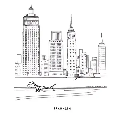 New york city landmark with memorial for my dog franklin tattoo design idea