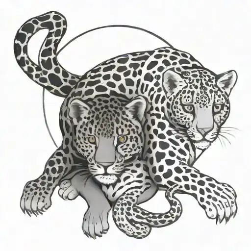 yin-yang, one leopard and one panther cuddling tattoo design idea