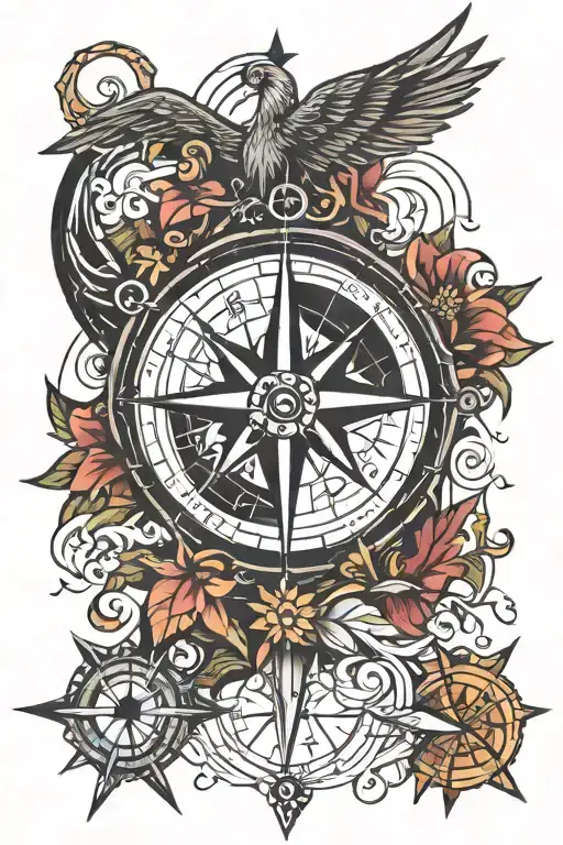 guiding star and compass tattoo design idea