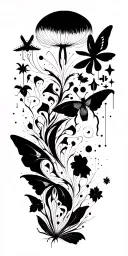 Blackwork, with technological footprint, cyberpunk, cybertribal. can be something with moth, butterfly, mushroom, or something tattoo design idea