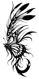 Blackwork, with technological footprint, cyberpunk, cybertribal. can be something with moth, butterfly, mushroom, or something tattoo design idea
