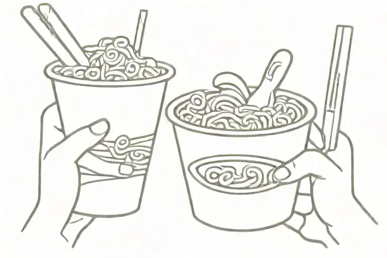 hand holding cup noodles tattoo design idea